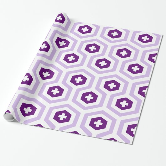 Papier Cadeau Lavande géométrique violet Hexagon et Motif croisé (Déroulé)