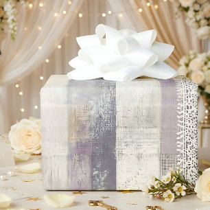 Papier Cadeau Lavande Gris Rayure Maison de Campagne Chic Usé