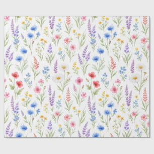 Papier Cadeau Lavande Pastel Rose Bleu Saumon Fleur Sauvage