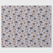 Papier Cadeau Lavande rayée Halloween champignon et papillon (Plat)