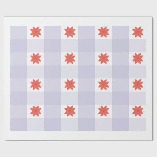 Papier Cadeau Lavender Gingham Floral Pattern Wrapping Paper (Plat)