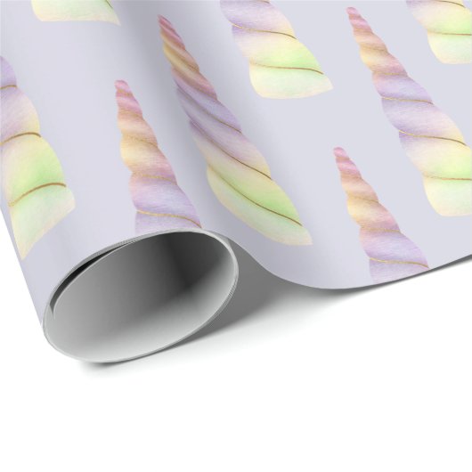 Papier Cadeau Lavender Gold Rose Purple Lime Unicorn Anniversair (Coin rond)