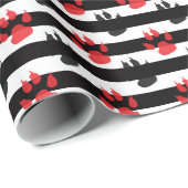 Papier Cadeau Lavette Noir Rouge Sur Bandes Blanches Noires (Coin rond)