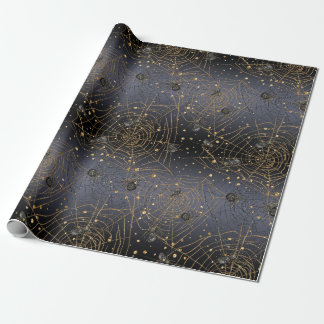 Papier Cadeau Le Arrière - plan de nuit noir de Gold Spider Webs