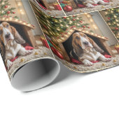 Papier Cadeau Le Basset de Noël dans une niche (Coin rond)