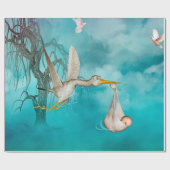 Papier Cadeau Le bébé mignon vient avec la cigogne (Plat)