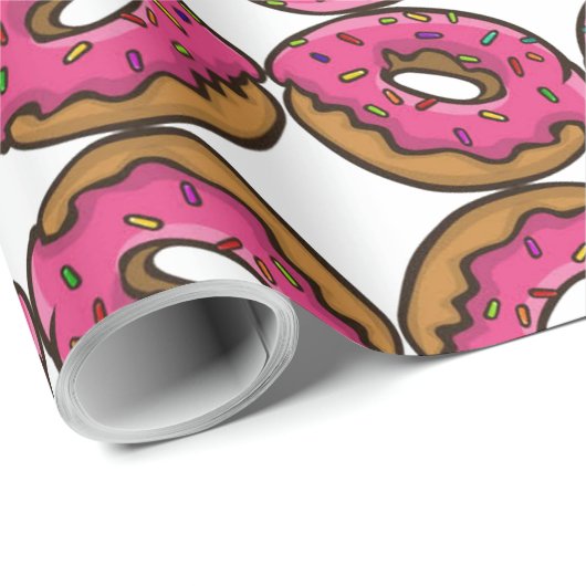 Papier Cadeau Le beignet glacé par rose avec l'arc-en-ciel (Coin rond)