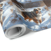 Papier Cadeau Le Berger Australien Laisser Neige Noël (Coin rond)