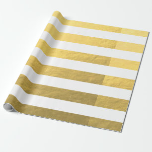 Papier Cadeau Le blanc élégant barre la feuille d'or imprimée