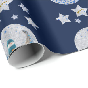 Papier Cadeau Le bonhomme de neige, étoiles bleues