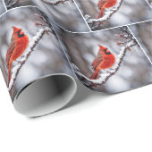 Papier Cadeau Le cardinal rouge, branche d'hiver (Coin rond)