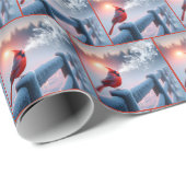 Papier Cadeau Le cardinal rouge chante une tonalité givre (Coin rond)