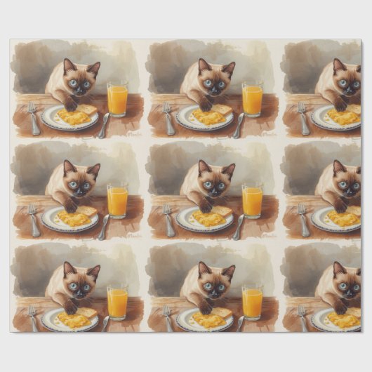 Papier Cadeau Le chat mange son petit-déjeuner (Plat)