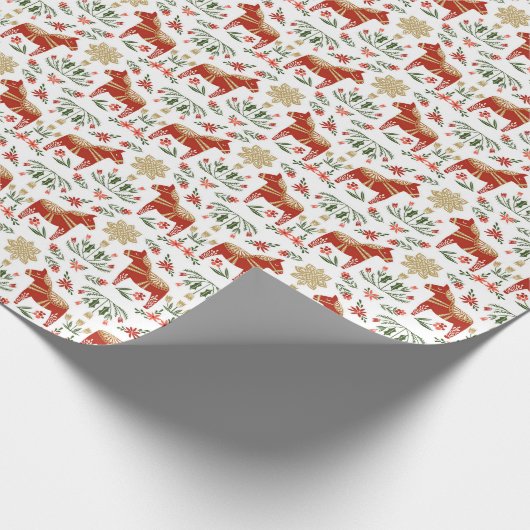 Papier Cadeau Le Cheval de Noël blanc (Coin)