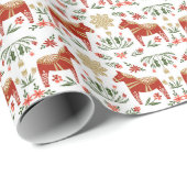 Papier Cadeau Le Cheval de Noël blanc (Coin rond)