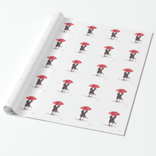 Papier Cadeau Le couple romantique de Saint Valentin avec parapl