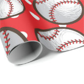 Papier Cadeau Le design rouge et blanc de Baseballs (Coin rond)