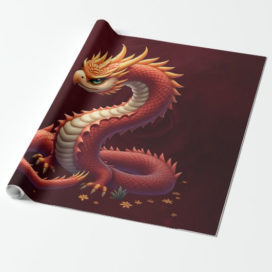 Papier Cadeau Le dragon serpent doré. (Déroulé)