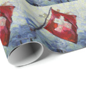Papier Cadeau Le drapeau suisse dans une tempête (Coin rond)