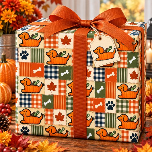 Papier Cadeau Le Goodog™ Patchwork de Citrouille Chien