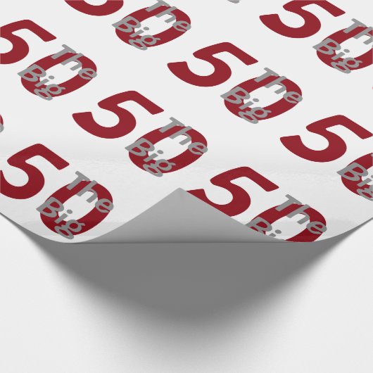 Papier Cadeau Le grand "50", anniversaire, rouge, texte blanc (Coin)