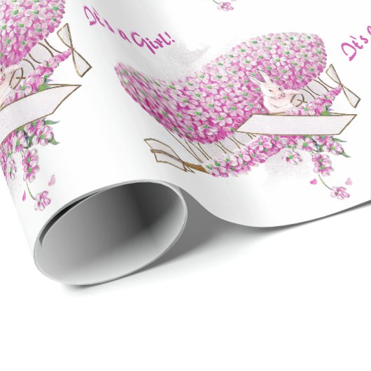 Papier Cadeau Le haut lapin de vol pilote l'avion rose de fleur (Coin rond)