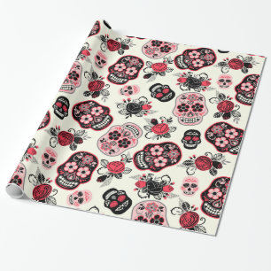 Papier Cadeau Le jour des crânes de sucre morts et motif rose