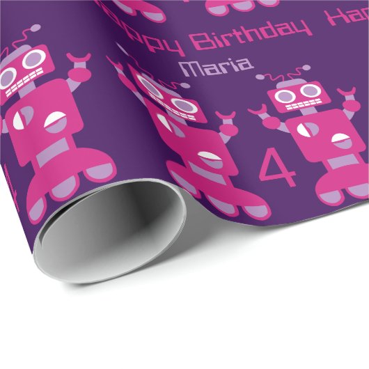 Papier Cadeau Le joyeux anniversaire de robot badine l'amusement (Coin rond)