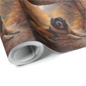 Papier Cadeau Le Mastiff tibétain en automne les feuilles automn (Coin rond)