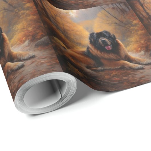 Papier Cadeau Le Mastiff tibétain en automne les feuilles automn (Coin rond)