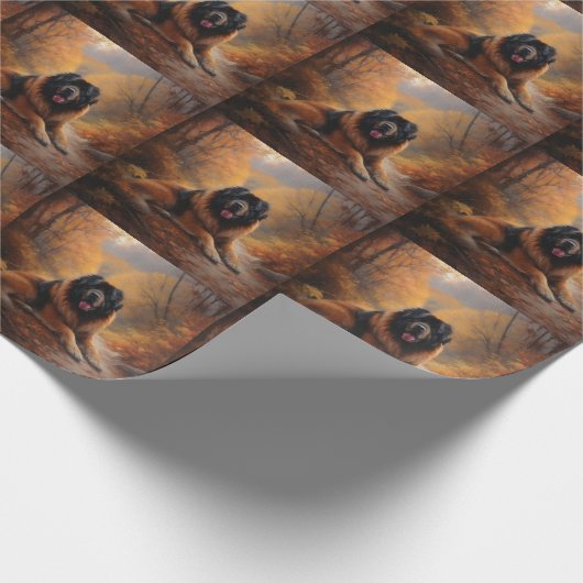 Papier Cadeau Le Mastiff tibétain en automne les feuilles automn (Coin)