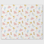 Papier Cadeau Le mignon Cirque avec tentes et animaux en blanc (Plat)