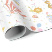 Papier Cadeau Le mignon Cirque avec tentes et animaux en blanc (Coin rond)