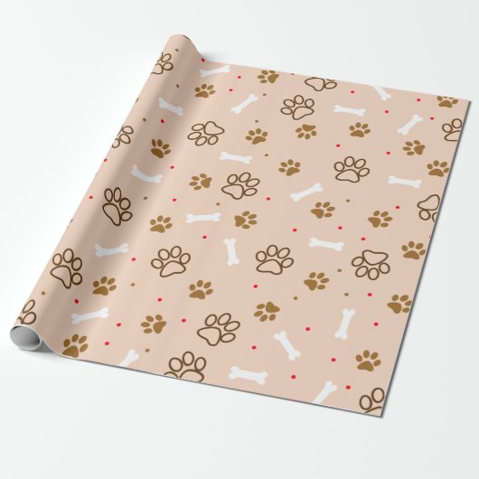 Papier Cadeau Le motif mignon de chien avec des pattes désosse (Déroulé)