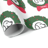 Papier Cadeau Le nom du chiot de guirlande de Noël du chien (Coin rond)