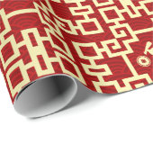 Papier Cadeau Le Nouvel An chinois du Rat - Rouge et Or (Coin rond)