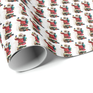 Papier Cadeau Le Père Noël africain et le cadeau pour enfant