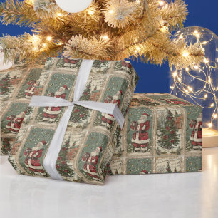 Papier Cadeau Le Père Noël Et Un Arbre De Noël