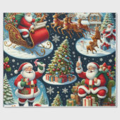 Papier Cadeau Le Père Noël représenté dans diverses activités jo (Plat)