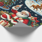 Papier Cadeau Le Père Noël représenté dans diverses activités jo (Coin)