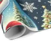 Papier Cadeau Le Père Noël représenté dans diverses activités jo (Coin rond)