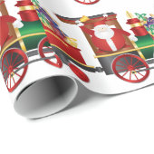 Papier Cadeau Le père noël sur le train fournissant des présents (Coin rond)