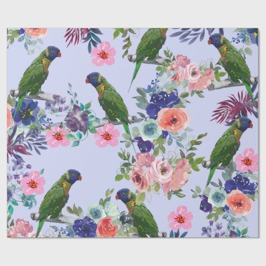 Papier Cadeau Le perroquet parmi les fleurs (Plat)