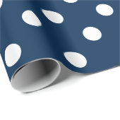 Papier Cadeau Le point de polka de bleu marine et de blanc (Coin rond)
