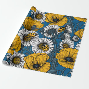 Papier Cadeau Le pré en jaune et bleu