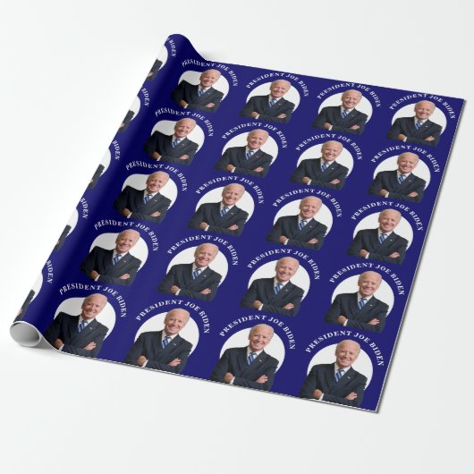 Papier Cadeau Le président Joe Biden Portrait en bleu (Déroulé)