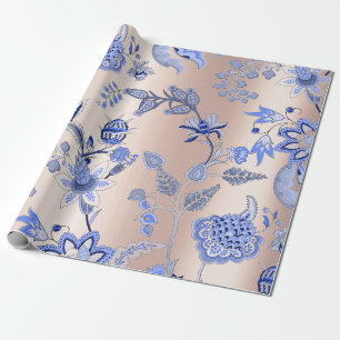 Papier Cadeau Le rose floral de rose de bleu de cobalt nacré