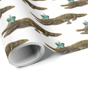 Papier Cadeau Le Royal Croc - Alligator avec Bijoux et Couronne