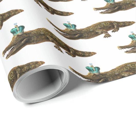 Papier Cadeau Le Royal Croc - Alligator avec Bijoux et Couronne (Coin rond)