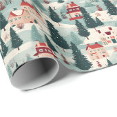 Papier Cadeau Le village de Noël du Vintage (Coin rond)